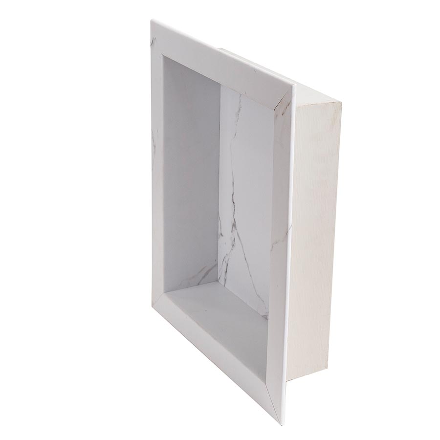 Palisade shower niche in Carrara Marble - angle view
