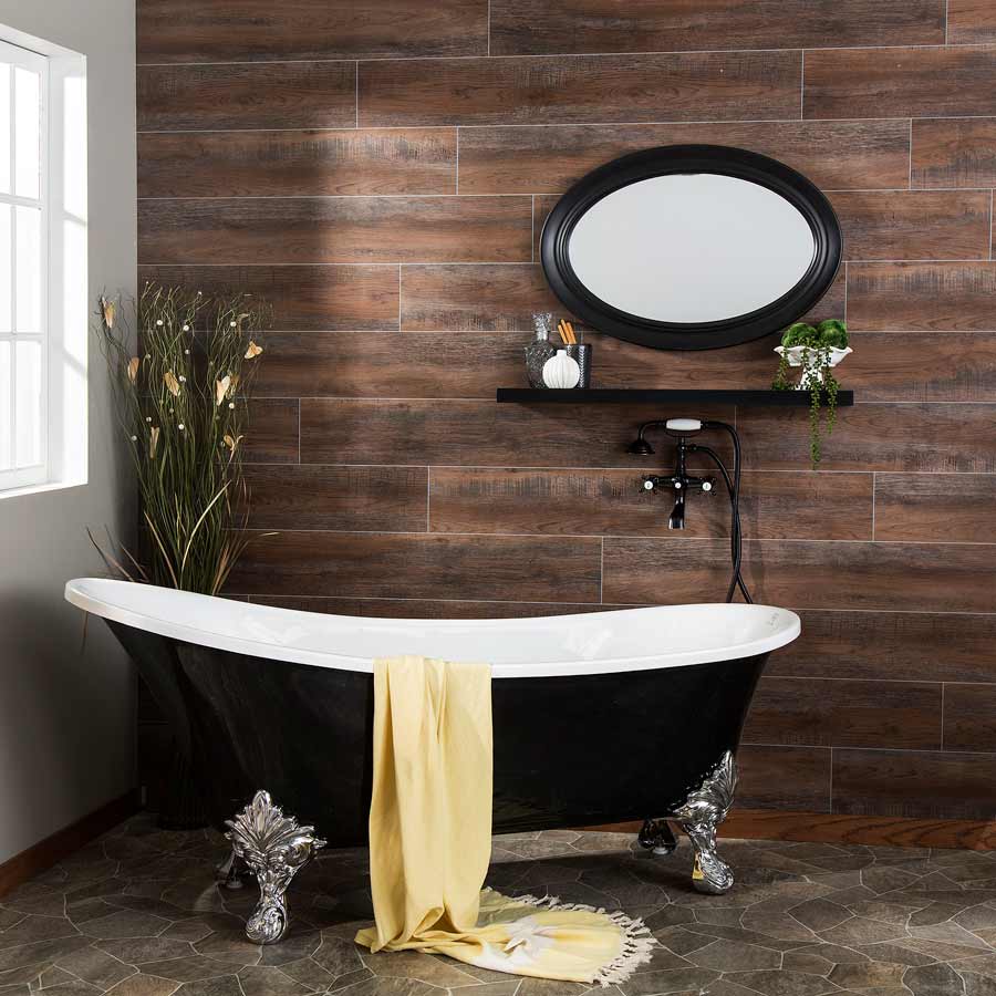 Bathroom wall with Palisade wall planks in Oak Mocha