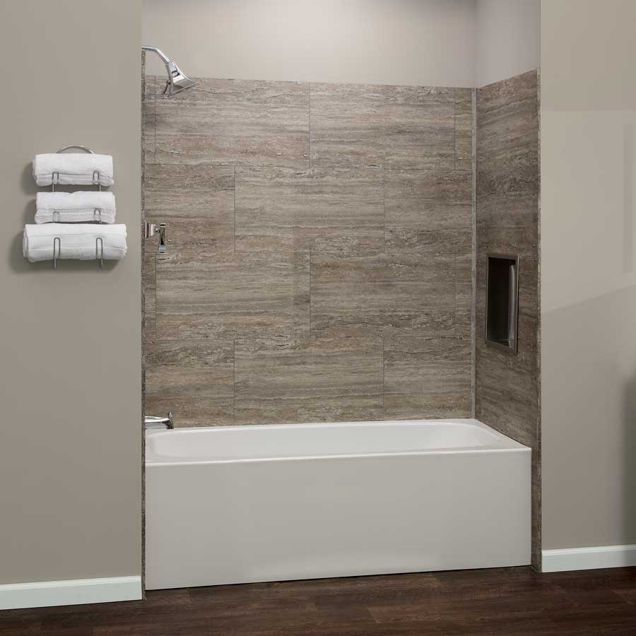 Palisade 23.2 in. x 11.1 in. Interlocking Vinyl Tile Shower and Tub Surround Kit in Grecian Earth