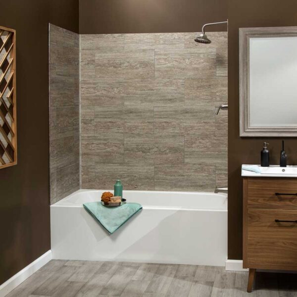 Palisade 23.2 in. x 11.1 in. Interlocking Vinyl Tile Shower and Tub Surround Kit in Grecian Earth