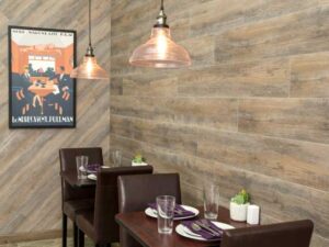 Palisade Wall Planks in Natural Oak in Restaurant Dining Room